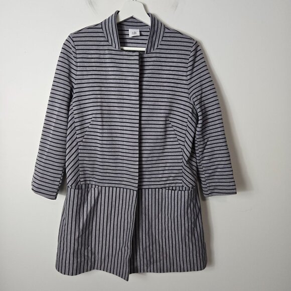 CAbi Size M Dappled Stripe Car Coat Gray/Navy Button Front Pockets Stret… - Picture 2 of 10